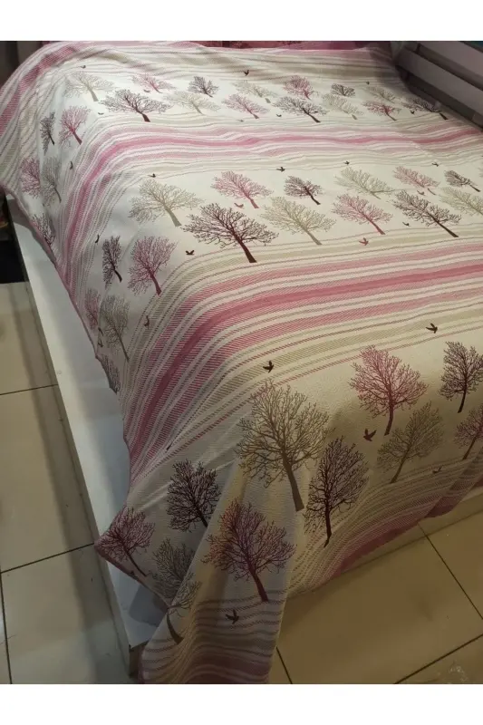 Tree of Life Patterned Printed 150x240 Cm. Single Size Single Pique - Pink-Pink - 6