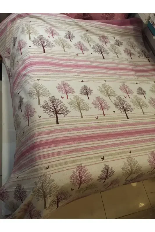 Tree of Life Patterned Printed 200x240 Cm. Double Size (KING) Single Pique - Pink-Pink - 4