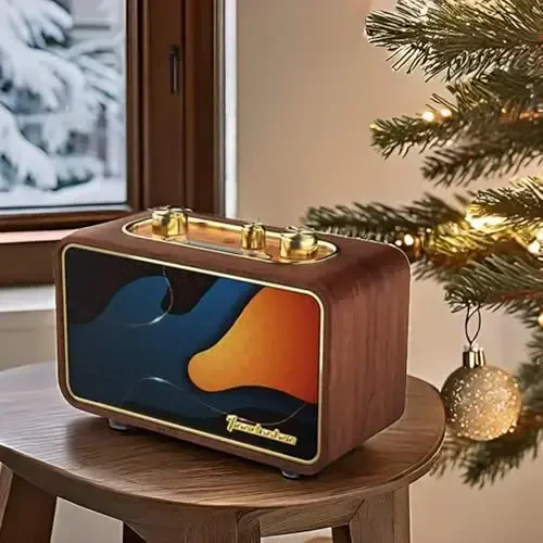 TRENBADER Portable Bluetooth Speaker Retro Bluetooth Speaker Wireless Vintage AM/FM Radio, Electronic for Home/Office, Vintage Decor Birthday Gift Her/Him (Apur Retro Dark Wood) - 4