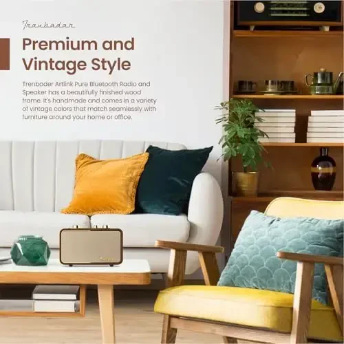 TRENBADER Retro Wood Bluetooth Radio with Built-in Speakers, Wireless Portable Speakers with Subwoofer-Elegant & Vintage Design, Rotary AM/FM Tuning Dial, Wireless Streaming (Retro Dark Wood) - 6