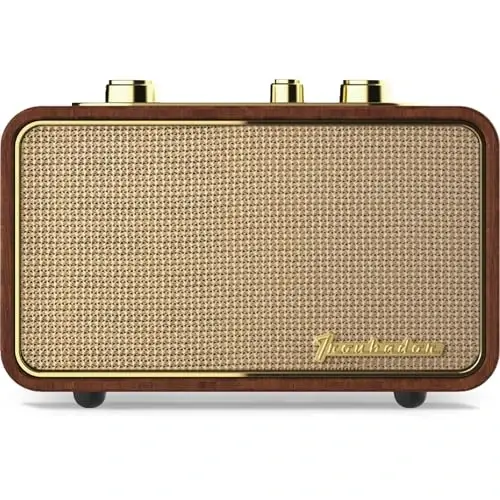TRENBADER Retro Wood Bluetooth Radio with Built-in Speakers, Wireless Portable Speakers with Subwoofer-Elegant & Vintage Design, Rotary AM/FM Tuning Dial, Wireless Streaming (Retro Dark Wood) - 1