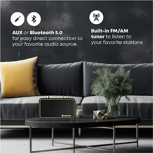 TRENBADER Retro Wood Bluetooth Radio with Built-in Speakers, Wireless Portable Speakers with Subwoofer-Elegant & Vintage Design, Rotary AM/FM Tuning Dial, Wireless Streaming(Black) - 3