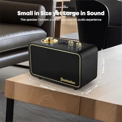 TRENBADER Vintage Bluetooth Speaker with AM/FM Radio, Retro Wood Wireless Speaker, 10W Deep Bass & 10H Playtime, Charge-While-Play, Rotary Dial & Interchangeable Panel, Portable Home Radio(Black) - 5
