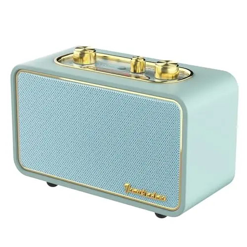 TRENBADER Retro Bluetooth Speaker - Vintage Wood FM/AM Radio, 10W Bass, 10H Battery, Interchangeable Faceplates, Portable Home Radio for Home & Gifts(Retro Green) - 1