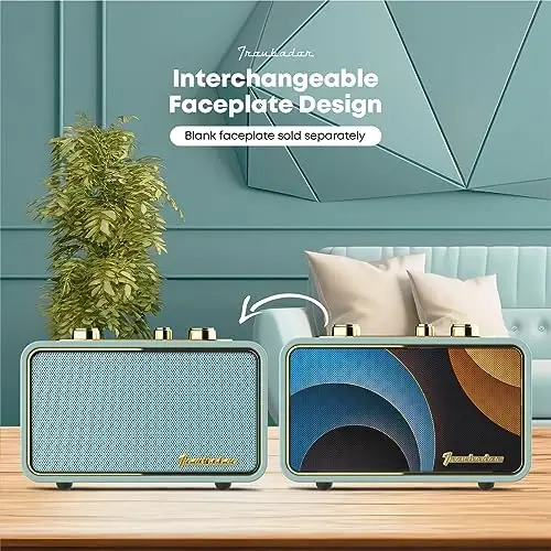 TRENBADER Retro Bluetooth Speaker - Vintage Wood FM/AM Radio, 10W Bass, 10H Battery, Interchangeable Faceplates, Portable Home Radio for Home & Gifts(Retro Green) - 2