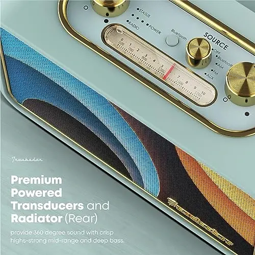 TRENBADER Retro Bluetooth Speaker - Vintage Wood FM/AM Radio, 10W Bass, 10H Battery, Interchangeable Faceplates, Portable Home Radio for Home & Gifts(Retro Green) - 3
