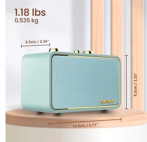 TRENBADER Retro Bluetooth Speaker - Vintage Wood FM/AM Radio, 10W Bass, 10H Battery, Interchangeable Faceplates, Portable Home Radio for Home & Gifts(Retro Green) - 4