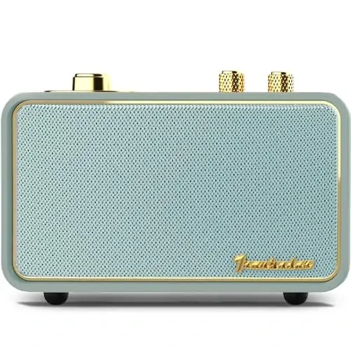 TRENBADER Retro Bluetooth Speaker - Vintage Wood FM/AM Radio, 10W Bass, 10H Battery, Interchangeable Faceplates, Portable Home Radio for Home & Gifts(Retro Green) - 5