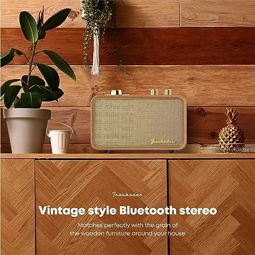 TRENBADER Retro Wood Bluetooth Radio with Built-in Speakers, Wireless Portable Speakers with Subwoofer-Elegant & Vintage Design, Rotary AM/FM Tuning Dial, Wireless Streaming (Wood) - 5