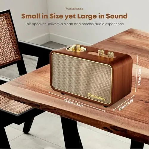 TRENBADER Vintage Bluetooth Speaker with AM/FM Radio, 10W Rich Bass & 10H Playtime, Portable Wireless Retro Radio with Wood Frame, Rotary Tuning Dial & Interchangeable Panel, Portable Home Radio(Wood) - 4