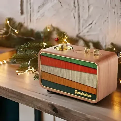 TRENBADER Retro Bluetooth Speaker Vintage Bluetooth Speaker Small Wireless Old Fashion Style, AM/FM Tunning Dial,Electronics for Home, Perfect for Cafe,Restaurant,Vintage Store, Bedroom(Retro Wood) - 5