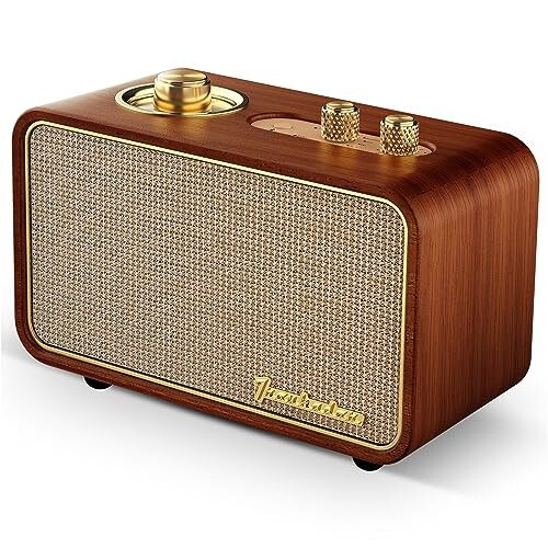 Trenbader Retro Bluetooth Speaker, Artlink Stero Wireless Speaker Walnut Wooden AM/FM Radio Small Vintage Bluetooth Speaker with Bluetooth 5.0 Connection for Gift, Party, Travel, Office, Home Wood... - 1