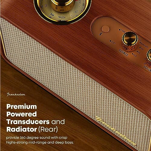 Trenbader Retro Bluetooth Speaker, Artlink Stero Wireless Speaker Walnut Wooden AM/FM Radio Small Vintage Bluetooth Speaker with Bluetooth 5.0 Connection for Gift, Party, Travel, Office, Home Wood... - 4