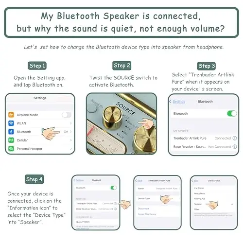 TRENBADER Retro Wood Bluetooth Radio with Built-in Speakers, Wireless Portable Speakers with Subwoofer-Elegant & Vintage Design, Rotary AM/FM Tuning Dial, Wireless Streaming (Retro Dark Wood) - 5