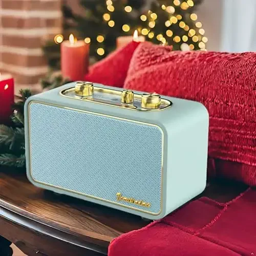 TRENBADER Retro Wood Bluetooth Radio with Built-in Speakers, Wireless Portable Speakers with Subwoofer-Elegant & Vintage Design, Rotary AM/FM Tuning Dial, Wireless Streaming(Retro Green) - 5