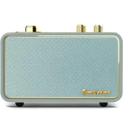 TRENBADER Retro Wood Bluetooth Radio with Built-in Speakers, Wireless Portable Speakers with Subwoofer-Elegant & Vintage Design, Rotary AM/FM Tuning Dial, Wireless Streaming(Retro Green) - 6