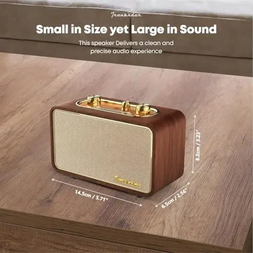 TRENBADER Retro Bluetooth Speaker - Vintage Wood FM/AM Radio, 10W Bass, 10H Battery, Interchangeable Faceplates, Compact Desk Audio for Home & Gifts(Apur Retro Dark Wood) - 4
