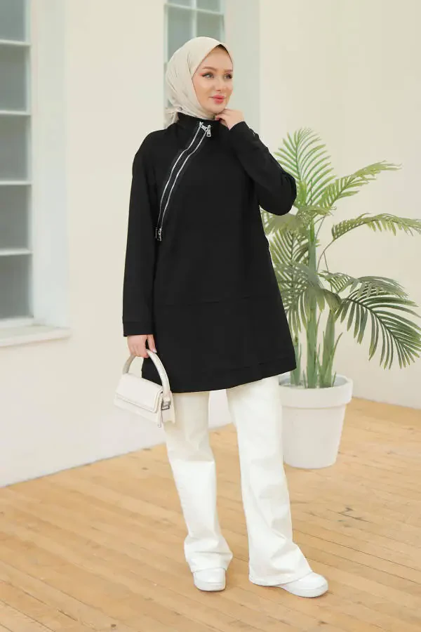 Trend Asimetrik Tafsilotli Modern Tunika 24KT440 - 7