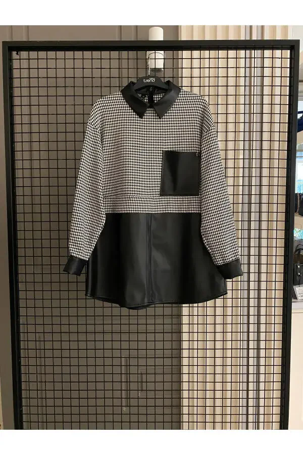 Trend bo'lmali charm terilari jo'natilgan tunik - 1