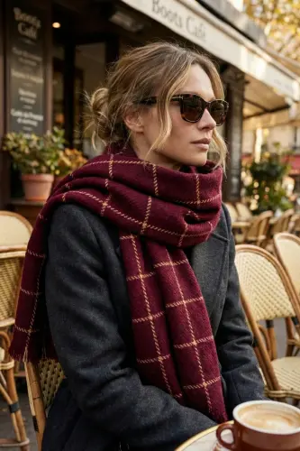 Trend Bordo Soft Touch Püskül Detaylı Uzun Atkı-Bordeux Line 