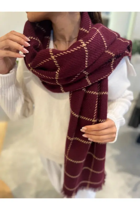 Trend Bordo Soft Touch Püskül Detaylı Uzun Atkı - Bordeux Line - 3