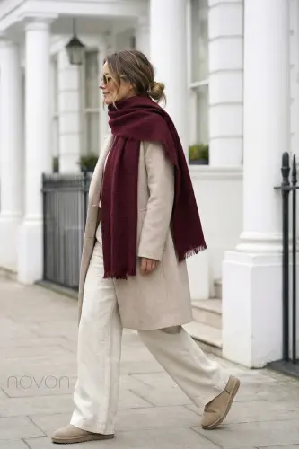 Trend Bordo Uzun Soft Saçaklı Kışlık Şal Atkı - Bordo - NOVON (1)