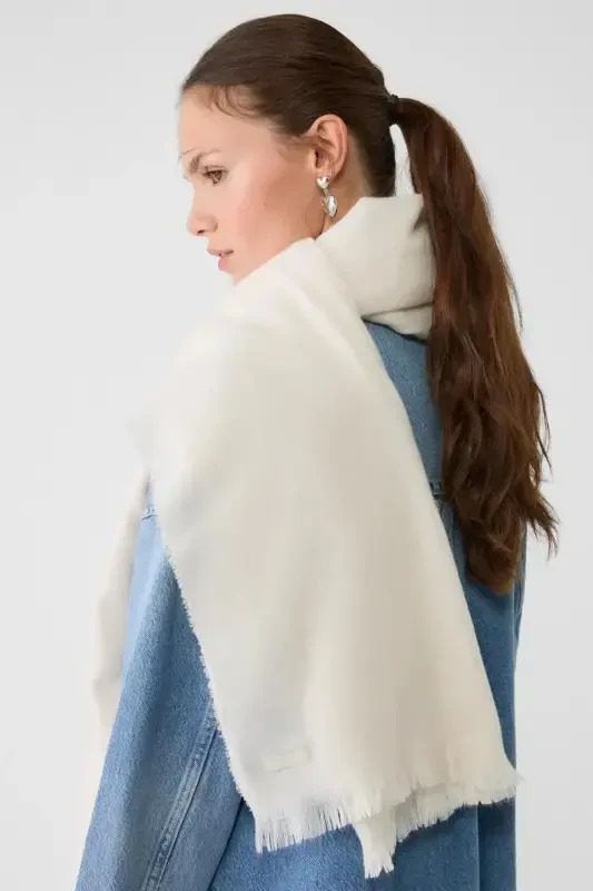 Trend Ecru Soft Touch Tassel Detailed Long Scarf-Ecru - NOVON