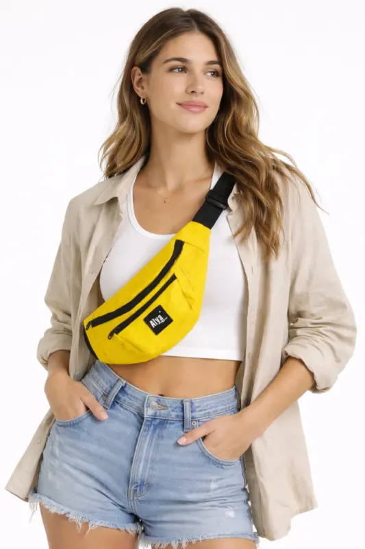 Trend Unisex CivCiv Sarısı iki Bölmeli Bel Ve Omuz Çantası Su Geçirmez Spor ve Günlük-Sarı - ALYA