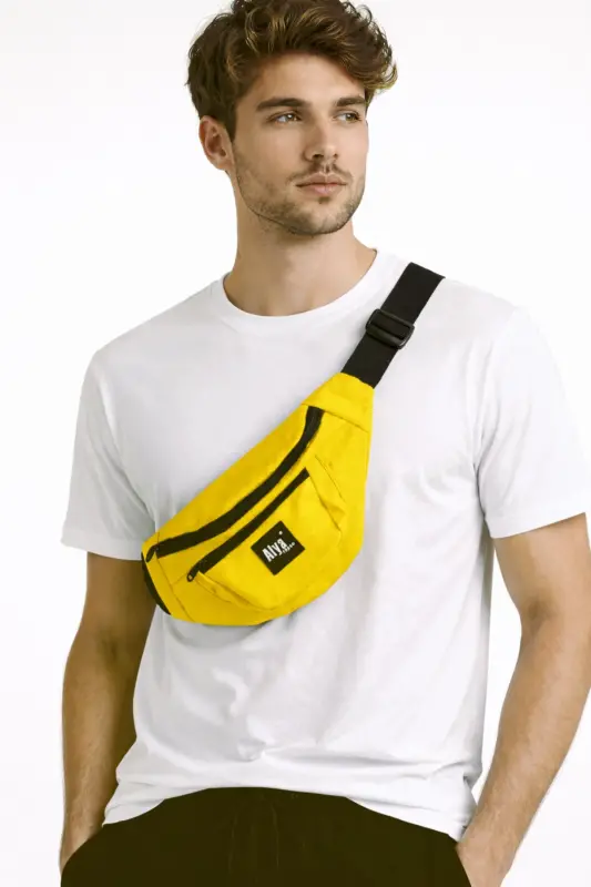 Trend Unisex CivCiv Sarısı iki Bölmeli Bel Ve Omuz Çantası Su Geçirmez Spor ve Günlük-Sarı - 2