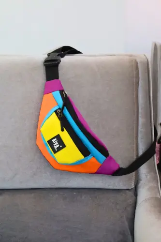 Trend Unisex Retro Renkli iki Bölmeli Bel Ve Omuz Çantası Su Geçirmez Spor ve Günlük-Çok Renkli - 3