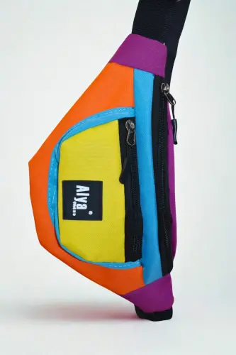 Trend Unisex Retro Renkli iki Bölmeli Bel Ve Omuz Çantası Su Geçirmez Spor ve Günlük-Çok Renkli - 4