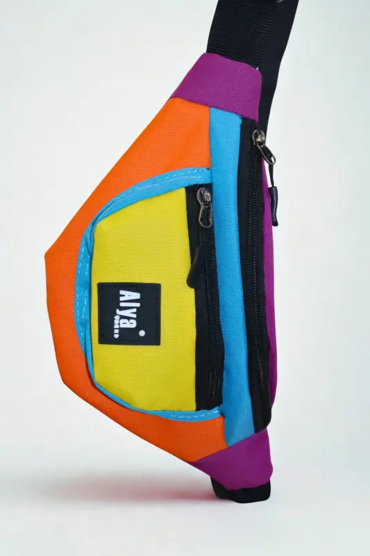 Trend Unisex Retro Renkli iki Bölmeli Bel Ve Omuz Çantası Su Geçirmez Spor ve Günlük-Çok Renkli - 4