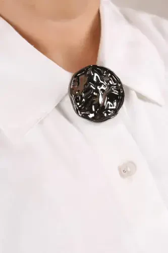 Trend42plus Black Nickel Wrinkled Curvy Design Brooch - BÜYÜKBEDENIZ (1)