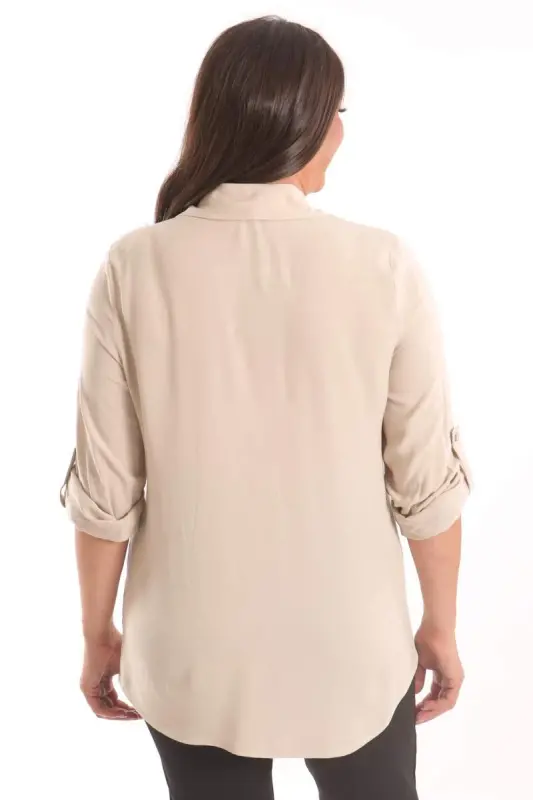 Trend42plus Большой Размер Бежевая Рубашка с Каменным Принтом - 6