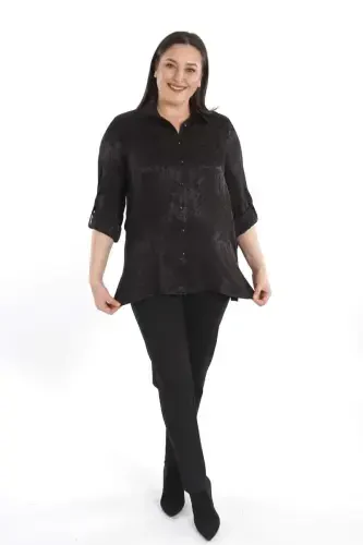 Trend42plus Большой Размер Леопардовый Узор Флеш Черный Вискозная Рубашка - 3