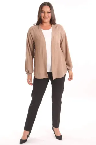 Trend42plus Большой Размер Ткани Полосатый Рукава Резинка Oversize Коричневый Куртка - 1