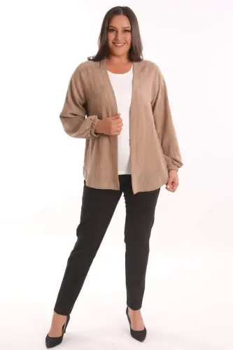 Trend42plus Большой Размер Ткани Полосатый Рукава Резинка Oversize Коричневый Куртка - 3