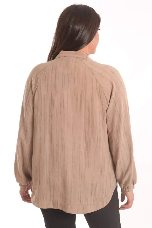 Trend42plus Большой Размер Ткани Полосатый Рукава Резинка Oversize Коричневый Куртка - 5