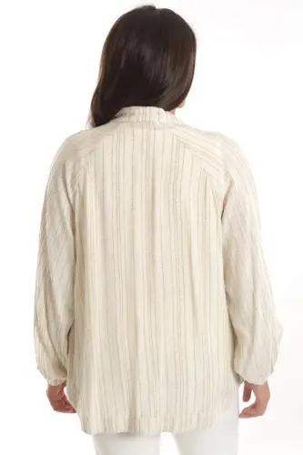 Trend42plus Большой Размер В Полоску Oversize Бежевый Пиджак - 5