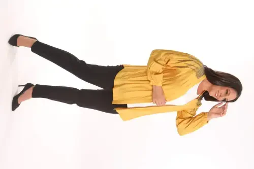 Trend42plus Большой Размер Халат Камень Принт Oversize Желтая Куртка - 4