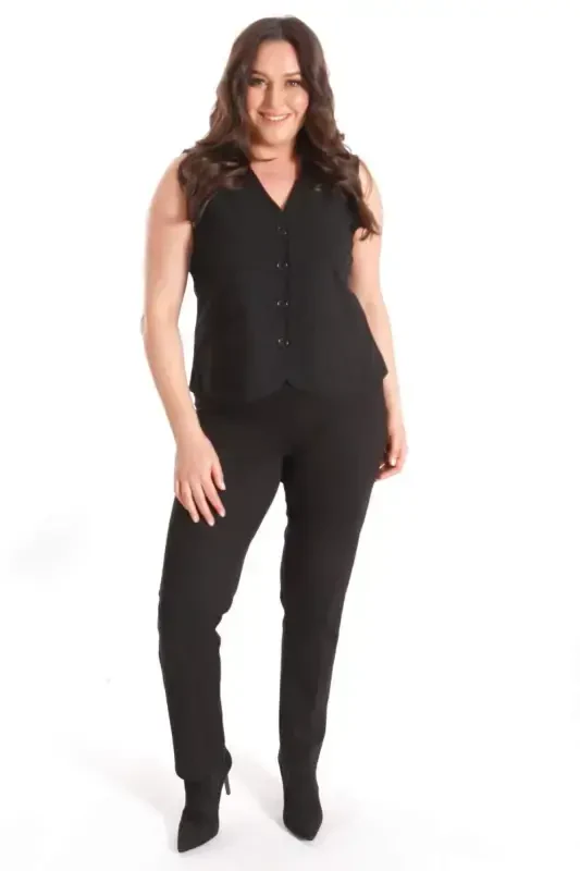 Trend42plus Большой Размер Жилет Черный с Пуговицами - 1