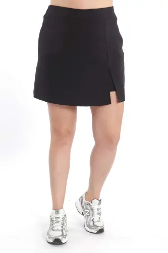 Angelino Büyük Beden Rahat Kalıp Siyah Şort Etek - 3