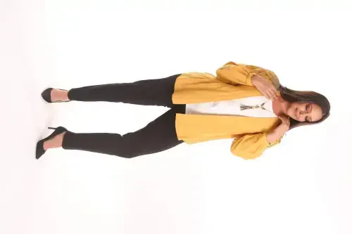 Angelino Büyük Beden Robası Taş Baskılı Oversize Hardal Ceket - 4