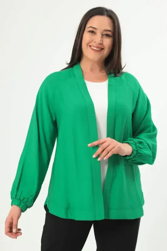 Trend42plus Büyük Beden Sırt Taş Baskılı Oversize Yeşil Ceket - BÜYÜKBEDENIZ