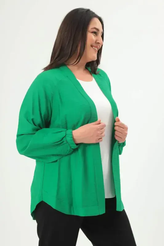 Angelino Büyük Beden Sırt Taş Baskılı Oversize Yeşil Ceket - 4