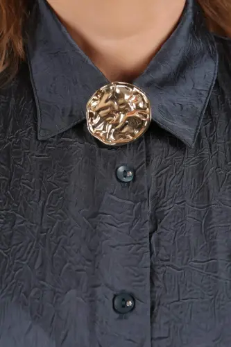 Angelino Gold Buruşuk Kıvrımlı Tasarım Broş - 6