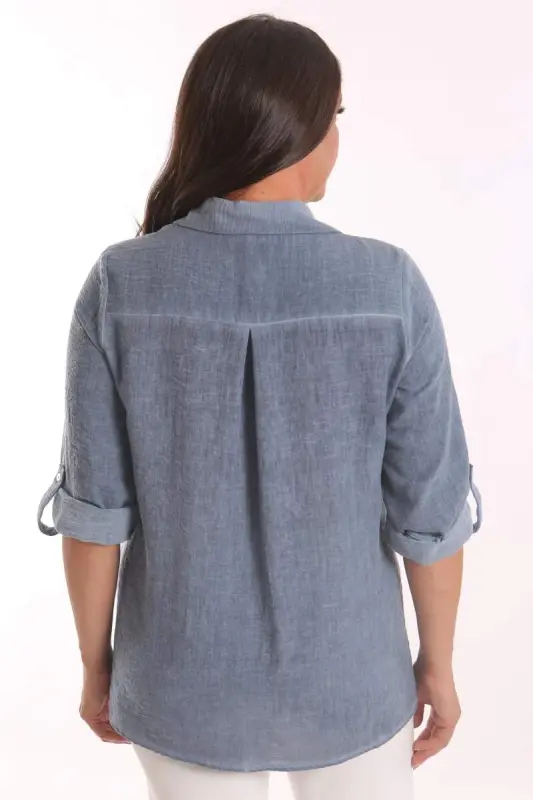 Trend42plus Katta hajmdagi Indigo tosh bosma batik ko'ylak - 5