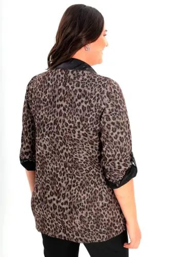 Trend42plus Katta Hajmdagi Leopard Naqshli Tosh Bosma Ko'ylak - 5