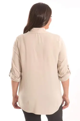 Trend42plus Katta Hajmli Bej Tosh Bosmali To'quv Ko'ylak - 6