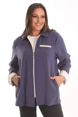 Trend42plus Katta hajmli fermuarli katta hajmli indigo trenchkot - 3